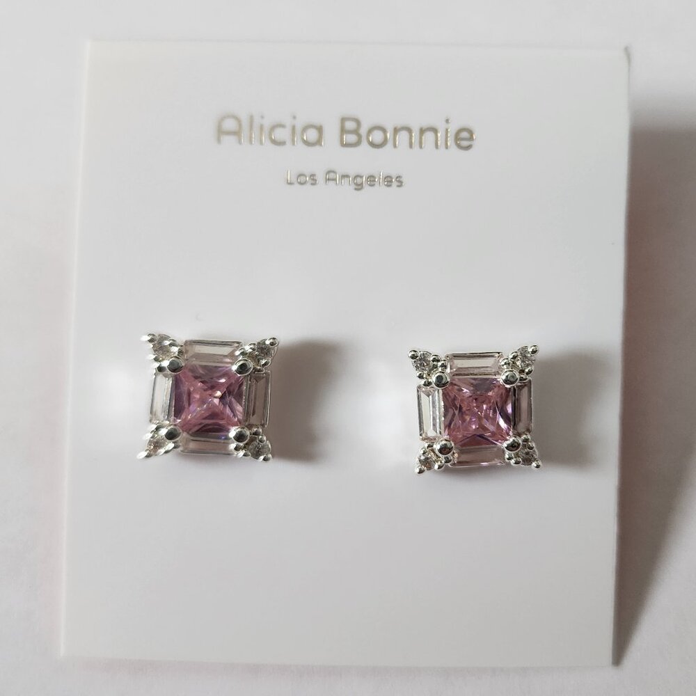 NWT Alicia Bonnie, "Enchanted Glow", Square Pink Stud Earrings - Picture 2 of 4